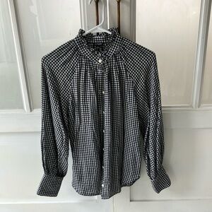 J. Crew Black and White Casual Button Down Shirt with Checkered Pattern